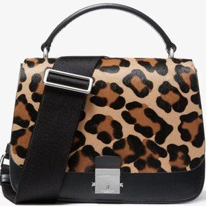 MK Mia Leopard Calf Hair Shoulder Satchel